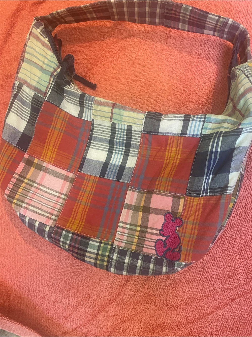 Disney Patchwork Plaid Shoulder Bag in Red, Pink and Blue